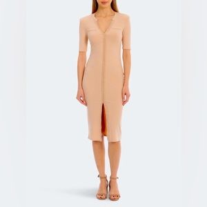 AVEC LES FILLES HALF SLEEVE MILITARY-INSPIRED RIB KNIT DRESS IN BROWN Size M.